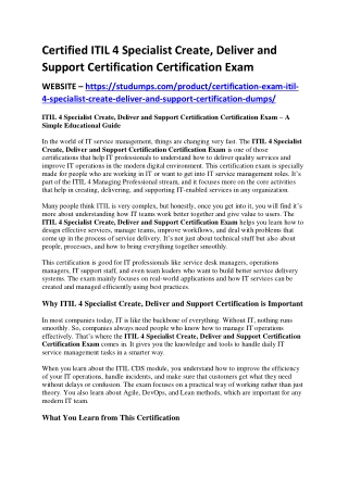 Certified ITIL 4 Specialist Create, Deliver and Support Certification Certification Exam