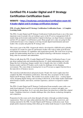 Certified ITIL 4 Leader Digital and IT Strategy Certification Certification Exam