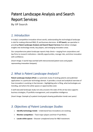 Patent Landscape Analysis and Search Report Services | IIP Search