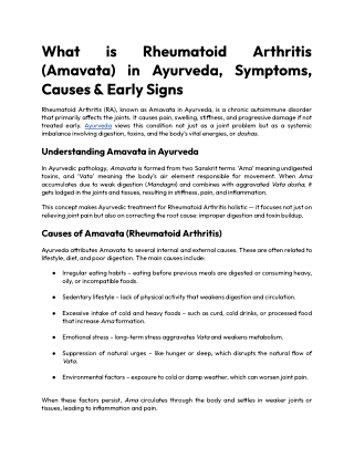 What is Rheumatoid Arthritis (Amavata) in Ayurveda, Symptoms, Causes & Early Signs