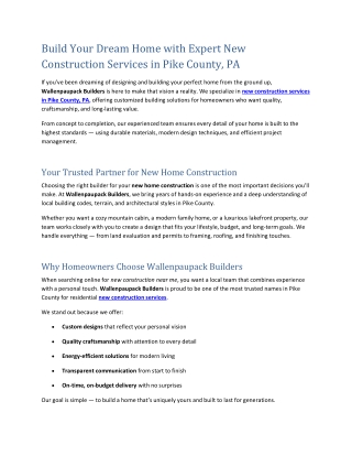 Build Your Dream Home with Expert New Construction Services in Pike County, PA