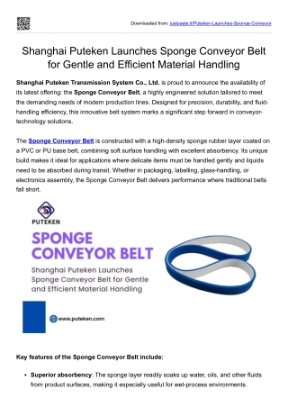Shanghai Puteken Launches Sponge Conveyor Belt for Gentle and Efficient Material Handling