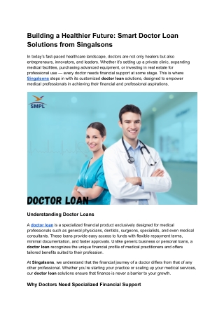 Building a Healthier Future Smart Doctor Loan Solutions from Singalsons