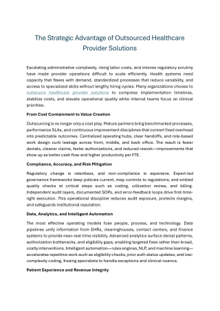 The Strategic Advantage of Outsourced Healthcare Provider Solutions
