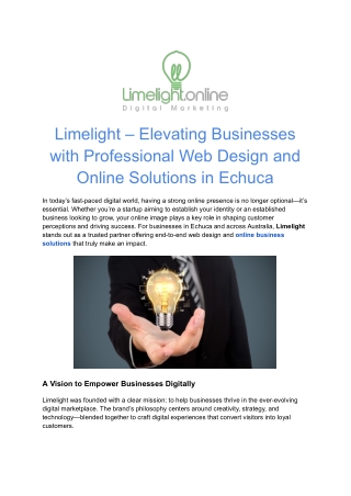 Limelight – Elevating Businesses with Professional Web Design and Online Solutions in Echuca