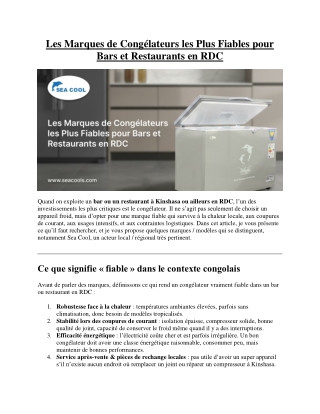 Les marques de congélateurs les plus fiables pour bars et restaurants en RDC – S