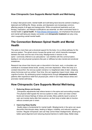 How Chiropractic Care Supports Mental Health and Well-being