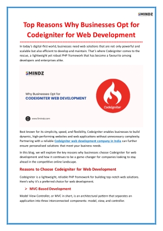 Top Reasons Why Businesses Opt for Codeigniter for Web Development