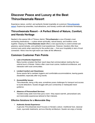 Discover Peace and Luxury at the Best Thiruvilwamala Resort