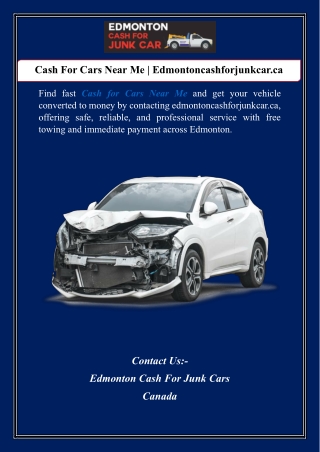Cash For Cars Near Me | Edmontoncashforjunkcar.ca