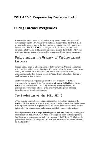 ZOLL AED 3: Empowering Everyone to Act During Cardiac Emergencies