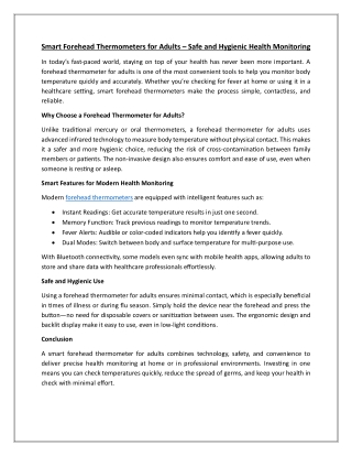 Smart Forehead Thermometers for Adults – Safe and Hygienic Health Monitoring