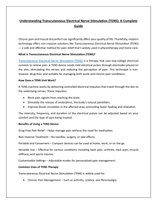 Understanding Transcutaneous Electrical Nerve Stimulation (TENS)-A Complete Guide