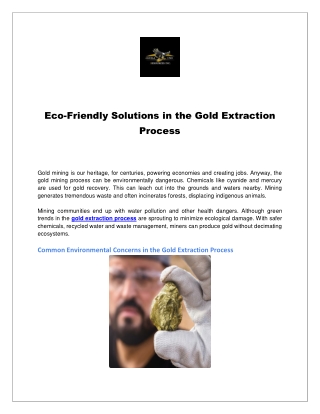 Eco-Friendly Solutions in the Gold Extraction Process