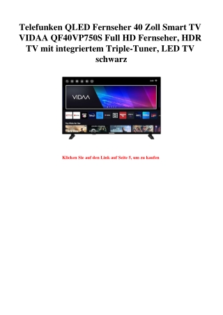 1015 Telefunken QLED Fernseher 40 Zoll Smart TV VIDAA QF40VP750S Full HD Fernseher  HDR TV mit integrier