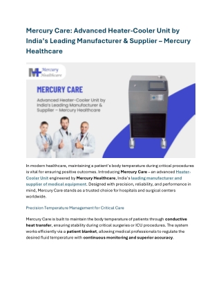 Mercury Care Advanced Heater-Cooler Unit by India’s Leading