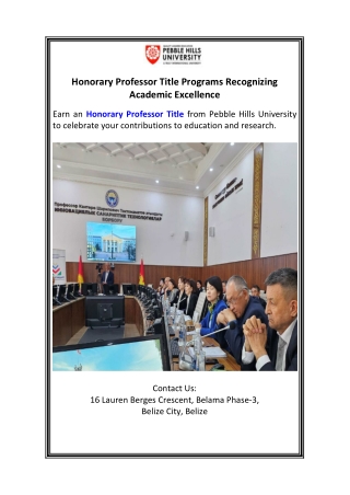 Honorary Professor Title Programs Recognizing Academic Excellence