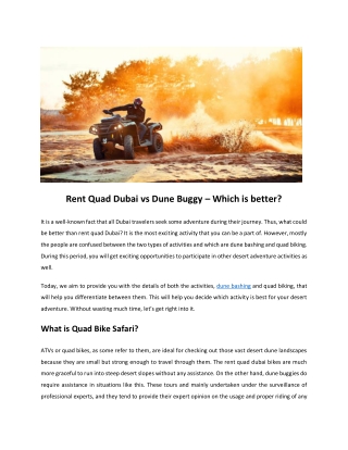 Rent Quad Dubai vs Dune Buggy – Which is better