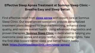 Effective Sleep Apnea Treatment at Somnus Sleep Clinic – Breathe Easy and Sleep Better
