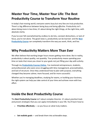 Best Productivity Course Online | Time Management Courses By Vishal Johri