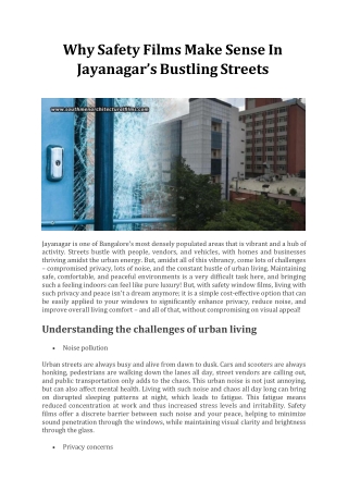 Why Safety Films Make Sense In Jayanagar’s Bustling Streets