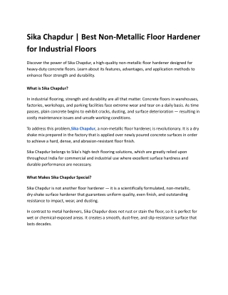 Sika Chapdur _ Best Non-Metallic Floor Hardener for Industrial Floors