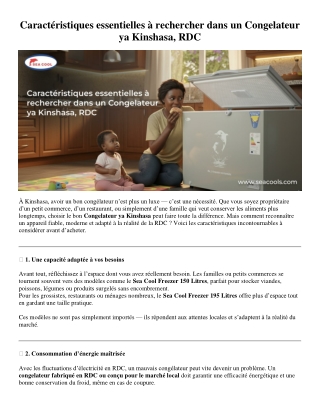 Caractéristiques essentielles d’un congélateur à Kinshasa – guide RDC