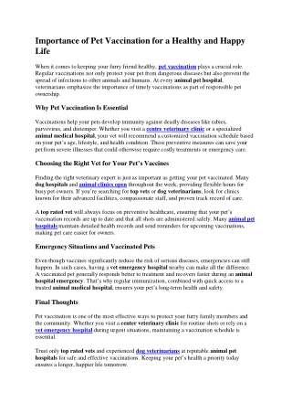 Importance of Pet Vaccination for a Healthy and Happy Life