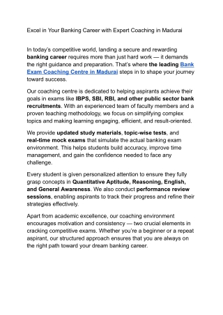 Bank Exam Coaching Centre in Madurai - We Shine Academy