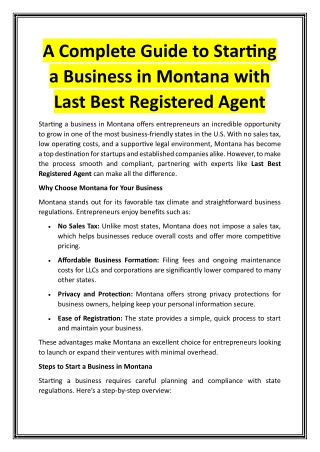 A Complete Guide to Starting a Business in Montana with Last Best Registered Agent
