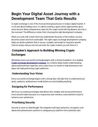 Begin Your Digital Asset Journey with a Development Team That Gets Results