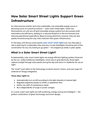 How Solar Smart Street Lights Support Green Infrastructure
