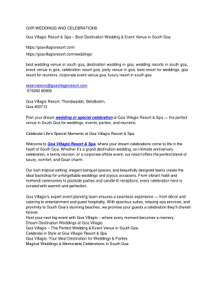 Goa Villagio Resort & Spa – Best Destination Wedding & Event Venue in South Goa