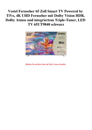 6470 Vestel Fernseher 65 Zoll Smart TV Powered by TiVo  4K UHD Fernseher mit Dolby Vision HDR  Dolby Atm