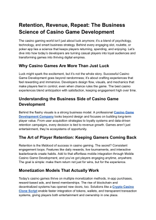 Retention, Revenue, Repeat_ The Business Science of Casino Game Development
