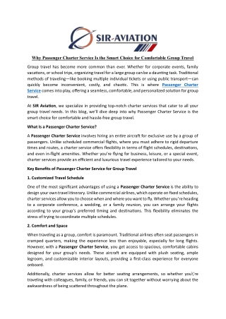 Why Passenger Charter Service Is the Smart Choice for Comfortable Group Travel