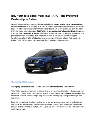 Buy Your Tata Safari from TSW TATA – The Preferred Dealership in Salem