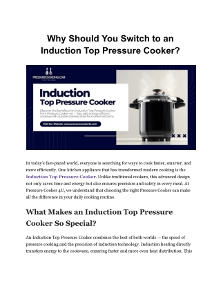 Why Should You Switch to an Induction Top Pressure Cooker
