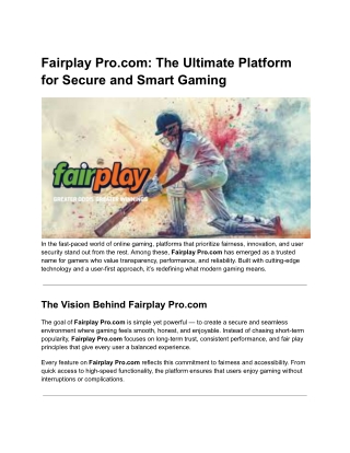 Fairplay Pro.com The Ultimate Platform for Secure and Smart Gaming