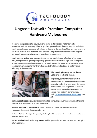 Upgrade Fast with Premium Computer Hardware Melbourne