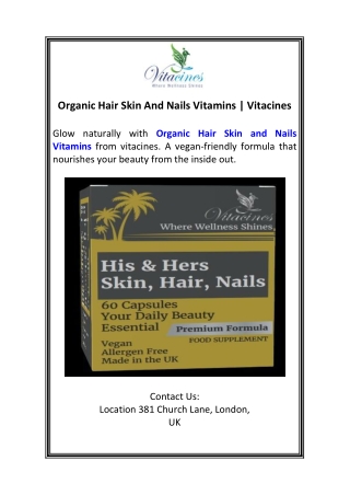 Organic Hair Skin And Nails Vitamins  Vitacines