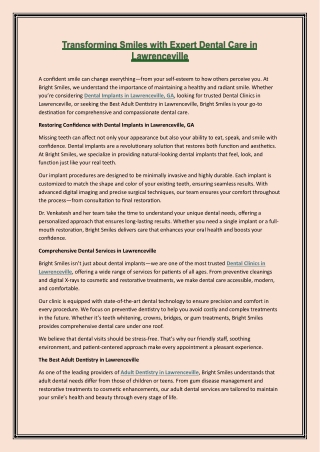 Transforming Smiles with Expert Dental Care in Lawrenceville