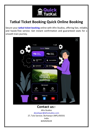 Tatkal Ticket Booking Quick Online Booking