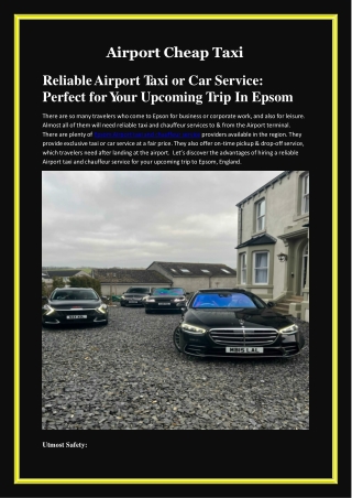 Reliable Airport Taxi or Car Service Perfect for Your Upcoming Trip In Epsom