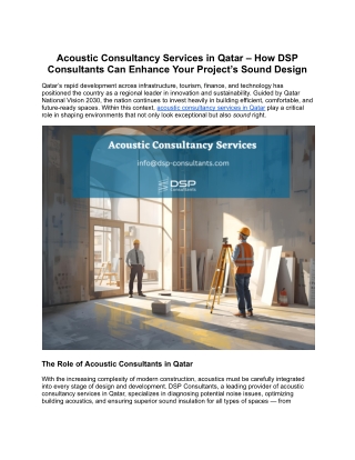 Acoustic Consultancy Services in Qatar – How DSP Consultants Can Enhance Your Project’s Sound Design