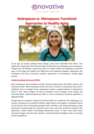 Andropause vs. Menopause Functional Approaches to Healthy Aging