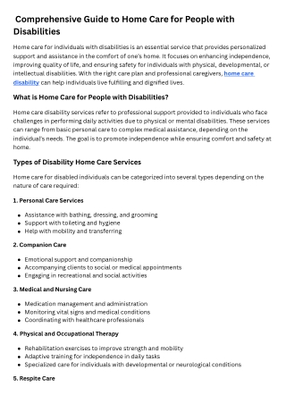 Comprehensive Guide to Home Care for People with Disabilities