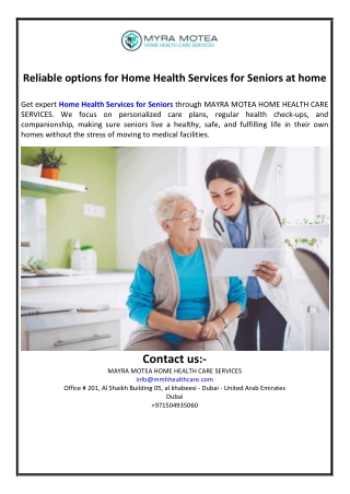 Reliable options for Home Health Services for Seniors at home