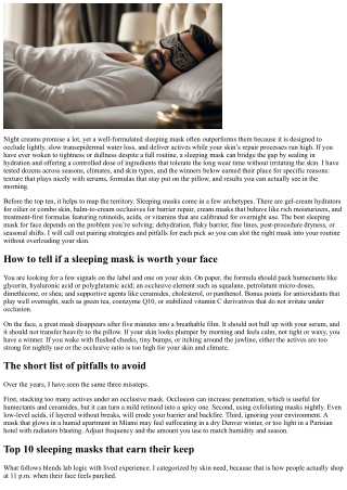 Top 10 Best Sleeping Masks for Face: Wake Up to Radiant Skin