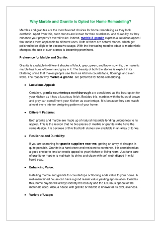 Why Marble and Granite is Opted for Home Remodeling